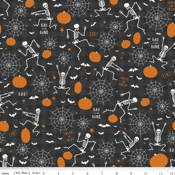SALE Bad to the Bone Main GLOW in the DARK Black Halloween Fabric GC11920 -  Riley Blake Quilting Cotton Fabric