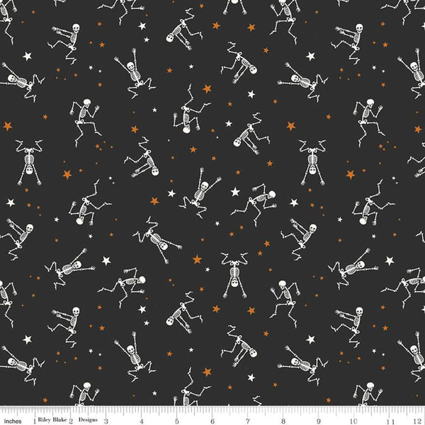 SALE Bad to the Bone Skeletons GC11921 Black GLOW in the DARK - Riley Blake - Halloween Stars Skeletons  - Quilting Cotton Fabric