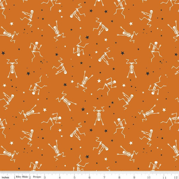 Bad to the Bone Skeletons C11921 Orange - Riley Blake Designs - Halloween Stars Skeletons Skeleton - Quilting Cotton Fabric