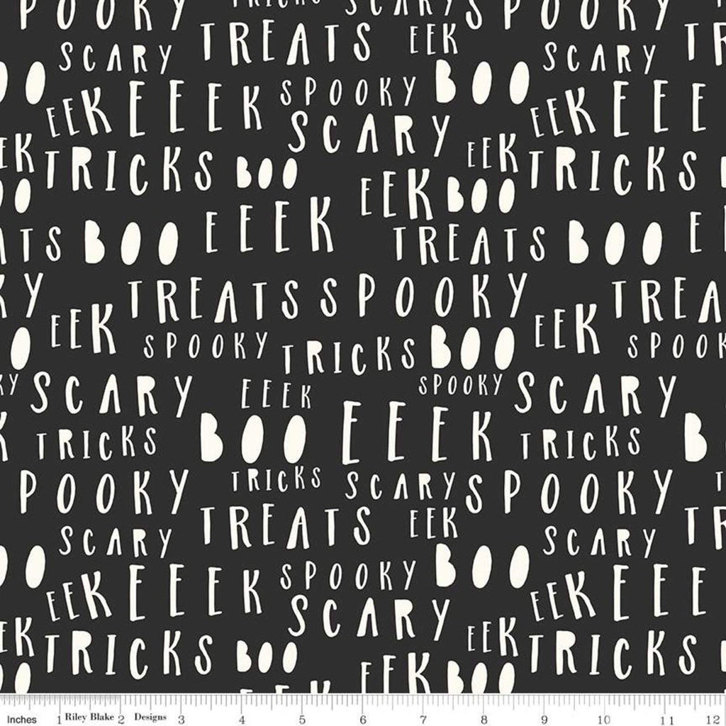 Bad to the Bone Words GC11924 Black GLOW in the DARK - Riley Blake Designs - Halloween Text - Quilting Cotton Fabric