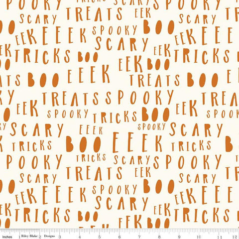 29" End of Bolt - CLEARANCE Bad to the Bone Words C11924 Off White - Riley Blake Designs - Halloween Text - Quilting Cotton Fabric