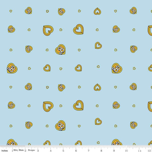 DEAL Malibu Barbie Hearts C11723 Blue - Official Licensed Product - Barbie Doll Nostalgia Heart Logo - Quilting Cotton Fabric