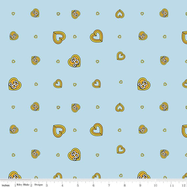 SALE Malibu Barbie Hearts C11723 Blue - Riley Blake Designs - Barbie Doll Nostalgia Heart Logo - Quilting Cotton Fabric