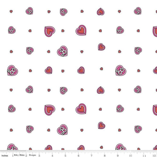 Malibu Barbie Hearts C11723 White - Riley Blake Designs - Toys Barbie Doll Heart Logo - Quilting Cotton Fabric