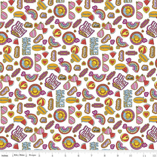 DEAL Malibu Barbie Icons C11724 White - Official Licensed Product - Toys Barbie Doll Nostalgia - Quilting Cotton Fabric