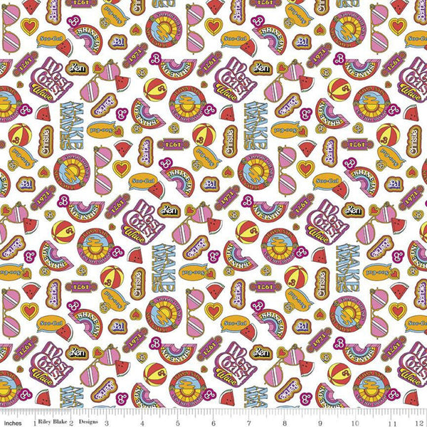 Malibu Barbie Icons C11724 White - Official Licensed Product - Toys Barbie Doll Nostalgia - Quilting Cotton Fabric