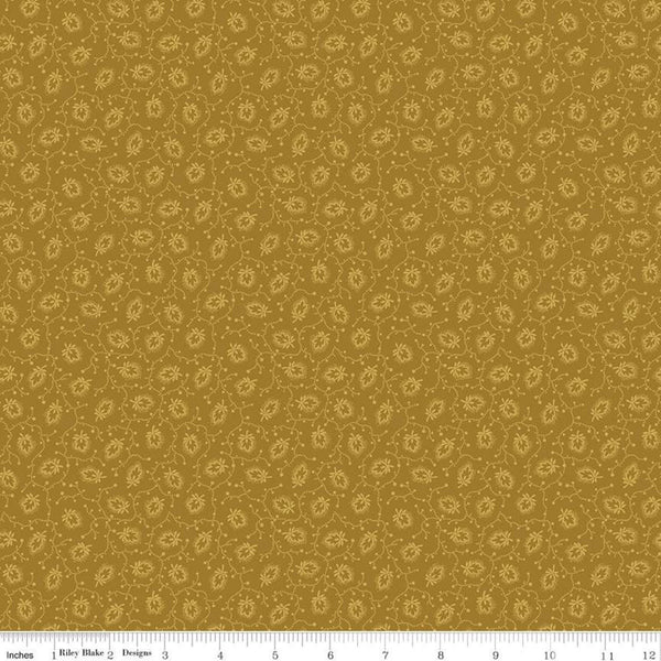 SALE Buttermilk Homestead Tonal C11653 Goldenrod - Riley Blake Designs - Tone-on-Tone Leaves Meandering Lines - Quilting Cotton Fabric