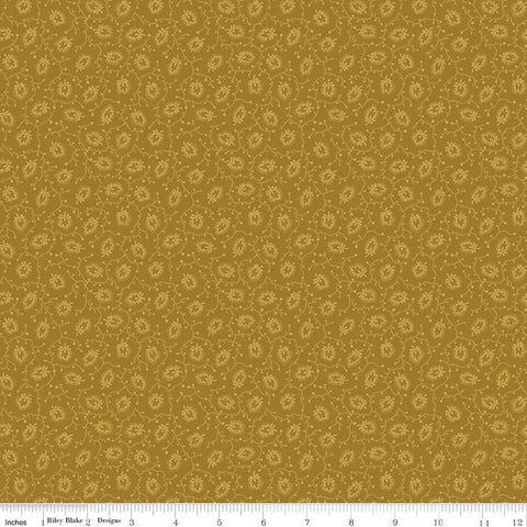 SALE Buttermilk Homestead Tonal C11653 Goldenrod - Riley Blake Designs - Tone-on-Tone Leaves Meandering Lines - Quilting Cotton Fabric
