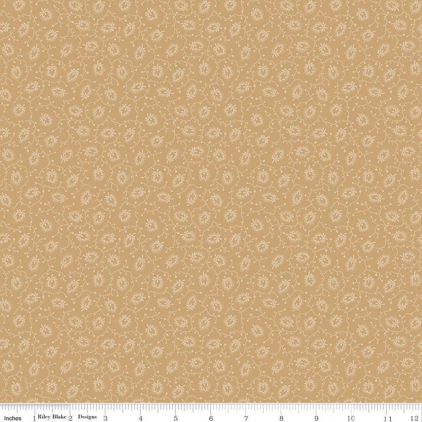 CLEARANCE Buttermilk Homestead Tonal C11653 Sand - Riley Blake - Tone-on-Tone Leaves Meandering Lines - Quilting Cotton Fabric