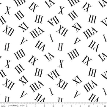 SALE Mad Masquerade Roaming Numerals C11960 White - Riley Blake - Halloween Alice in Wonderland Roman Numerals - Quilting Cotton Fabric