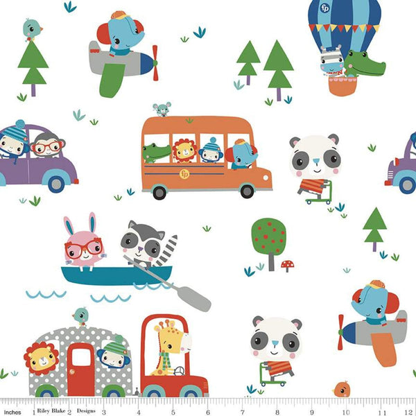 SALE Let's Play Main C11880 White - Riley Blake Designs - Fisher-Price Animals Toys Campers Cars - Quilting Cotton Fabric - Licensed Product