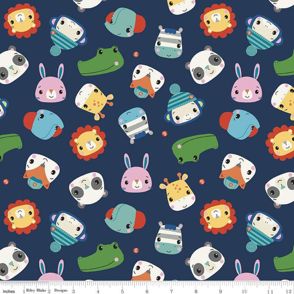 CLEARANCE Let's Play Heads C11881 Navy - Riley Blake Designs - Fisher-Price Animals Children's - Quilting Cotton Fabric - Licensed Product