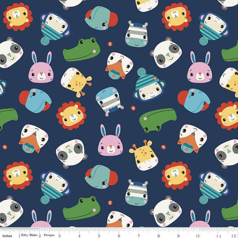 SALE Let's Play Heads C11881 Navy - Riley Blake Designs - Fisher-Price Animals Children's Blue - Quilting Cotton Fabric