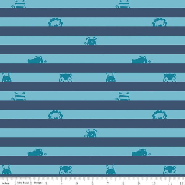 CLEARANCE Let's Play Stripes C11883 Navy - Riley Blake  - Fisher-Price Animals Stripe Striped Blue - Quilting Cotton - Licensed Product