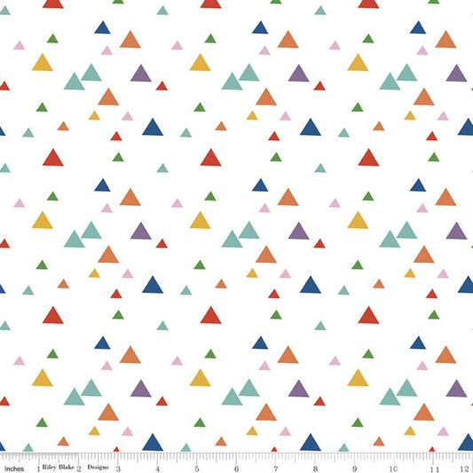 18" End of Bolt - SALE Let's Play Triangles C11884 White - Riley Blake - Fisher-Price Children's - Quilting Cotton Fabric - Licensed Product