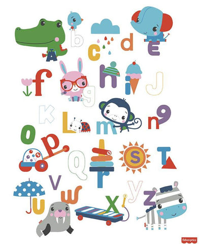 SALE Let's Play Panel P11885 by Riley Blake Designs - Fisher-Price Toys Animals Letters Children's White  - Quilting Cotton Fabric