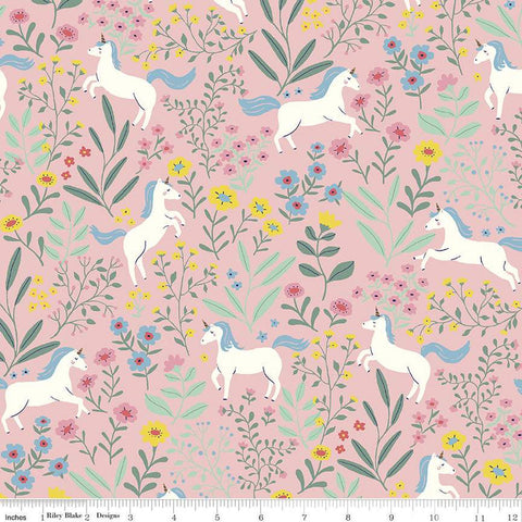 SALE FLANNEL Unicorns F12000 Pink - Riley Blake Designs - Juvenile Unicorns Flowers Trees - FLANNEL Cotton Fabric