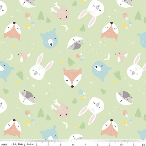 28" End of Bolt - SALE FLANNEL Cute Critters F12004 Leaf - Riley Blake - Children's Animals Mushrooms Moons Trees - FLANNEL Cotton Fabric