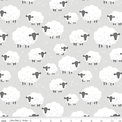 12' End of Bolt - FLANNEL Fluffy Friends  F12006 Gray - Riley Blake Designs - Children's Sheep - FLANNEL Cotton Fabric
