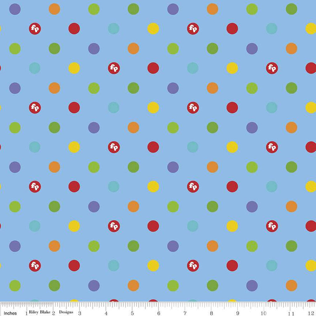 CLEARANCE FLANNEL Let's Play Dots F12014 Blue - Riley Blake Designs - Fisher-Price Logo Polka Dot Dotted Children's - FLANNEL Cotton Fabric