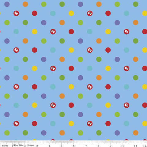 CLEARANCE FLANNEL Let's Play Dots F12014 Blue - Riley Blake Designs - Fisher-Price Logo Polka Dot Dotted Children's - FLANNEL Cotton Fabric