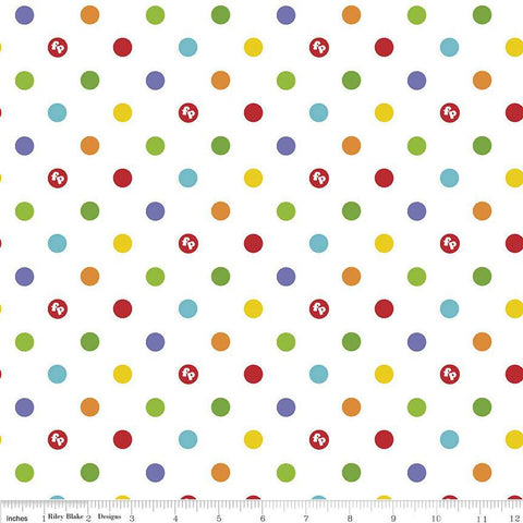SALE FLANNEL Let's Play Dots F12014 White - Riley Blake Designs - Fisher-Price Logo Polka Dot Dotted Children's - FLANNEL Cotton Fabric
