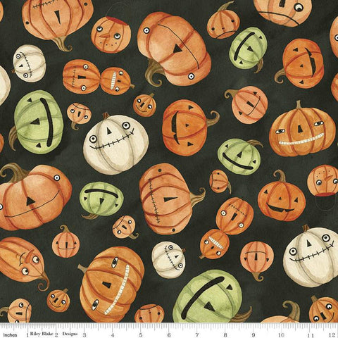 Halloween Whimsy Pumpkins C11821 Black - Riley Blake Designs - Jack-o-Lanterns - Quilting Cotton Fabric