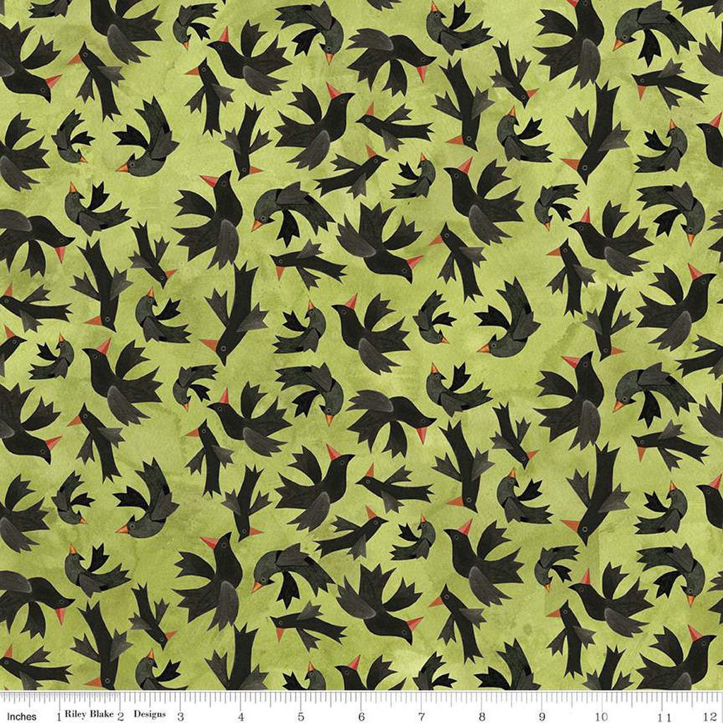 Halloween Whimsy Birds C11822 Green - Riley Blake Designs - Bird - Quilting Cotton Fabric