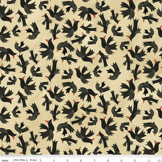 DEAL Halloween Whimsy Birds C11822 Parchment - Riley Blake Designs - Bird - Quilting Cotton Fabric
