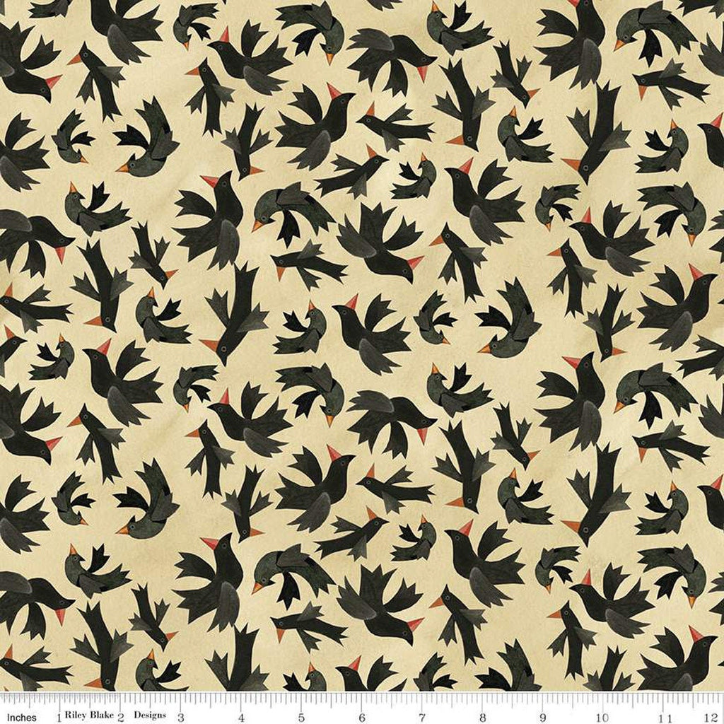 SALE Halloween Whimsy Birds C11822 Parchment - Riley Blake Designs - Bird - Quilting Cotton Fabric