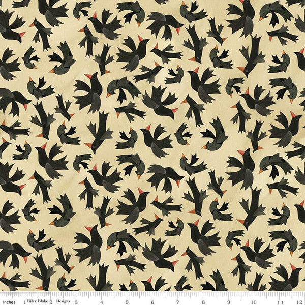 SALE Halloween Whimsy Birds C11822 Parchment - Riley Blake Designs - Bird - Quilting Cotton Fabric