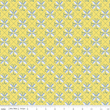 Fat Quarter End of Bolt Piece - Sunshine & Dewdrops Tile C11971 Yellow - Riley Blake - Geometric Leaf Medallions - Quilting Cotton Fabric