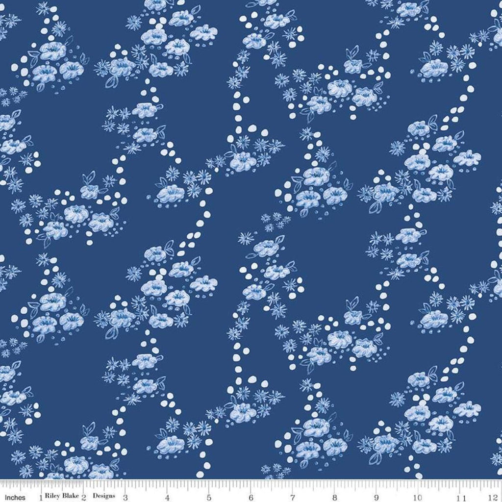 Sunshine and Dewdrops Field C11973 Royal - Riley Blake Designs - Floral Flowers Blue - Quilting Cotton Fabric