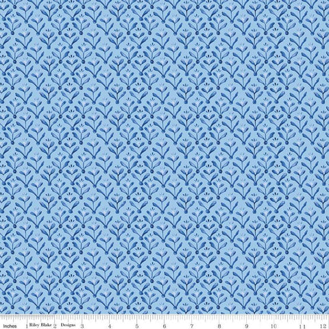 SALE Sunshine and Dewdrops Leaves C11974 Sky - Riley Blake Designs - Leaf Damask-Like Blue - Quilting Cotton Fabric