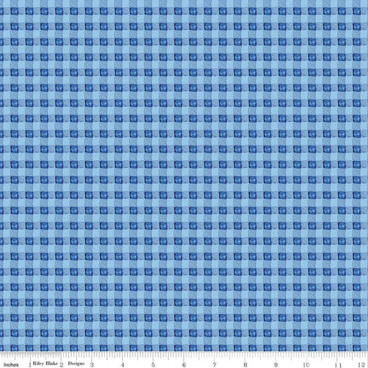 Fat Quarter End of Bolt SALE Sunshine and Dewdrops PRINTED Gingham C11977 Sky - Riley Blake - Blue Checks Checkered - Quilting Cotton Fabric