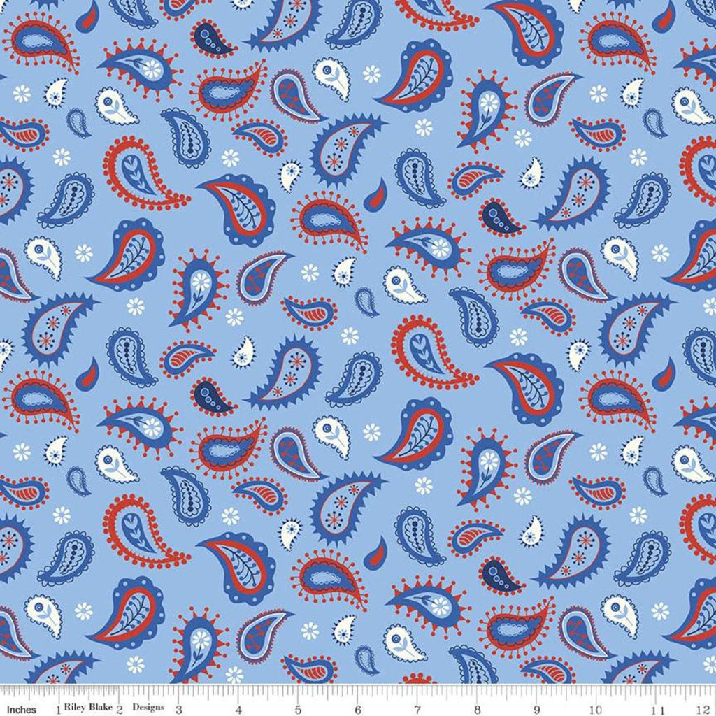 SALE Red White and Bang! Paisley C11522 Blue - Riley Blake Designs - Patriotic Independence Day Paisleys - Quilting Cotton Fabric
