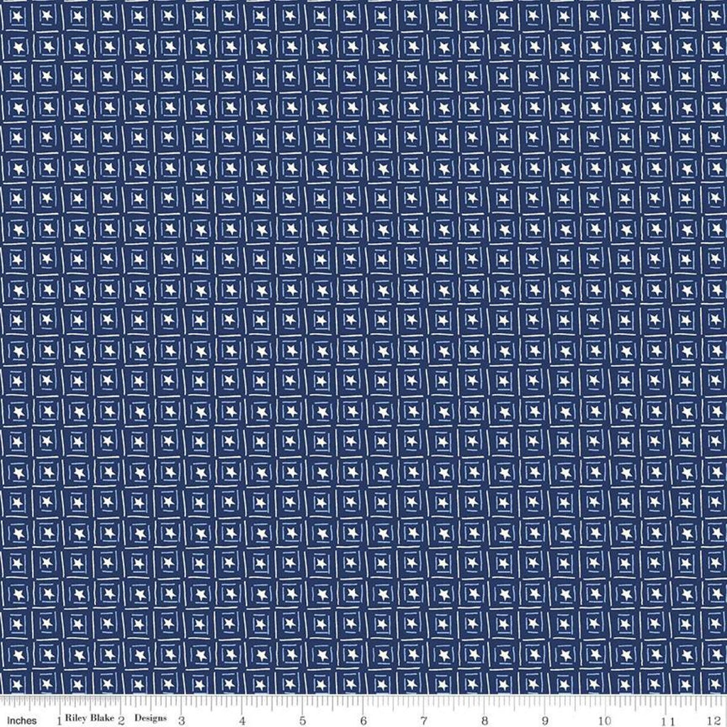 22" End of Bolt - CLEARANCE Red White and Bang! Boxed Stars C11526 Navy - Riley Blake - Patriotic Independence Blue - Quilting Cotton Fabric
