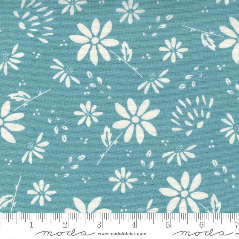 SALE Seashore Drive Bliss 37620 Teal - Moda Fabrics - Floral Flowers Turquoise - Quilting Cotton Fabric