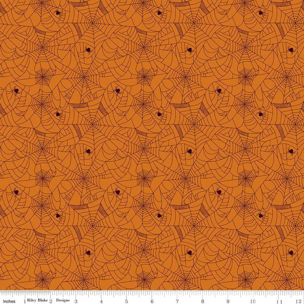 Celebrate with Hershey Spiderweb C11982 Orange - Riley Blake Designs - Halloween Spiders Spiderwebs Hershey's - Quilting Cotton Fabric