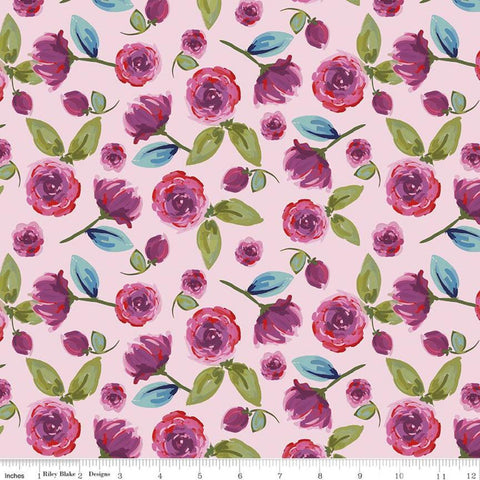 14" End of Bolt Piece - SALE Blissful Blooms Floral C11911 Pink - Riley Blake Designs - Flowers Leaves - Quilting Cotton Fabric