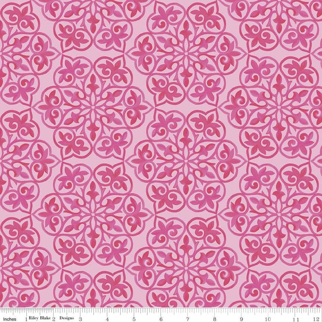 Blissful Blooms Damask C11912 Pink - Riley Blake Designs - Tone-on-Tone Medallions - Quilting Cotton Fabric