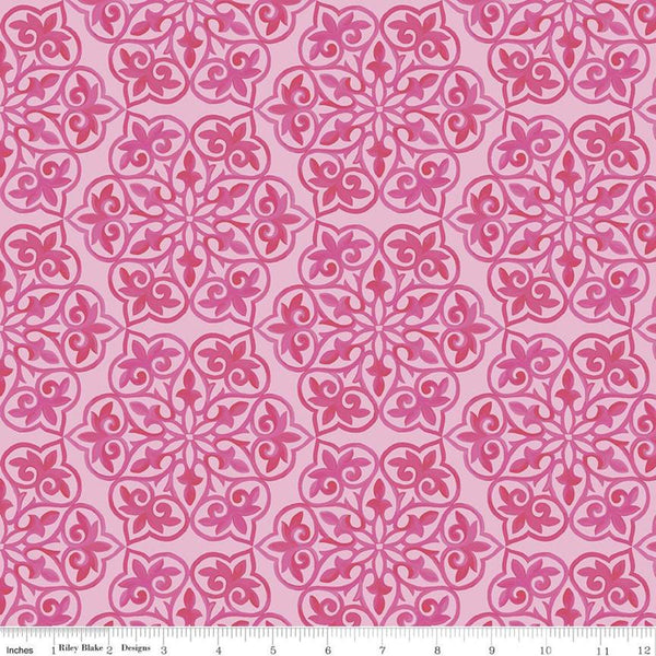 SALE Blissful Blooms Damask C11912 Pink - Riley Blake Designs - Tone-on-Tone Medallions - Quilting Cotton Fabric