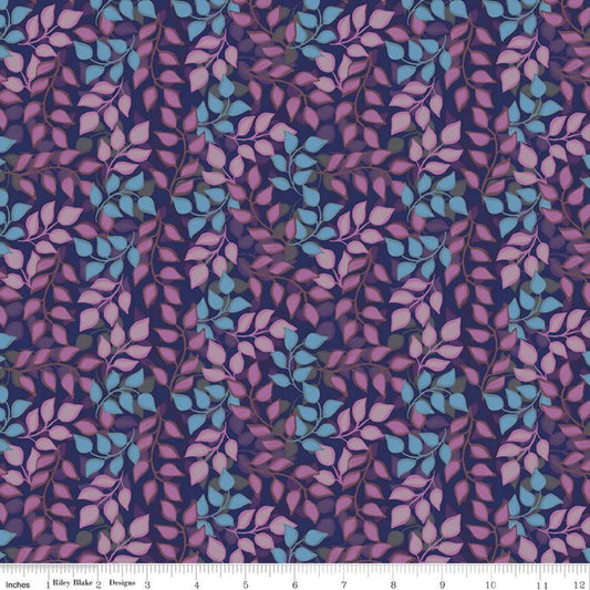 SALE Blissful Blooms Vines C11914 Navy - Riley Blake Designs - Leaves Blue - Quilting Cotton Fabric
