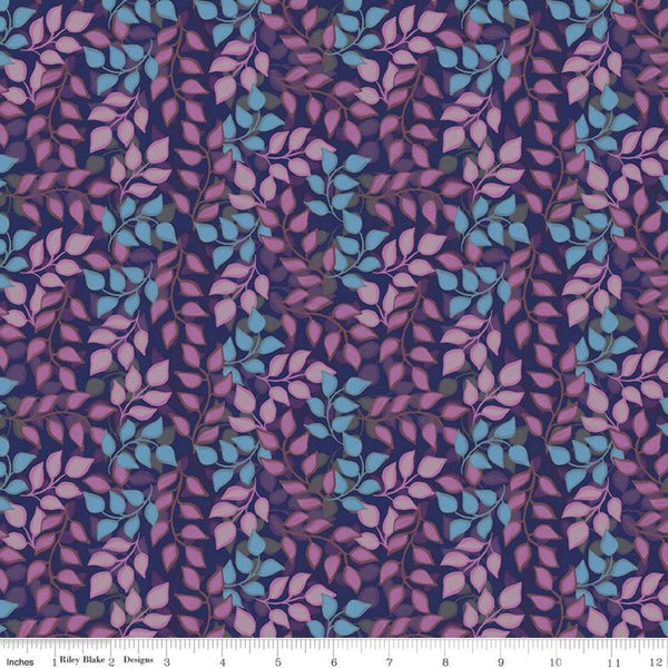 SALE Blissful Blooms Vines C11914 Navy - Riley Blake Designs - Leaves Blue - Quilting Cotton Fabric