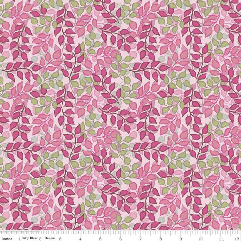 SALE Blissful Blooms Vines C11914 Pink - Riley Blake Designs - Leaves Blue - Quilting Cotton Fabric