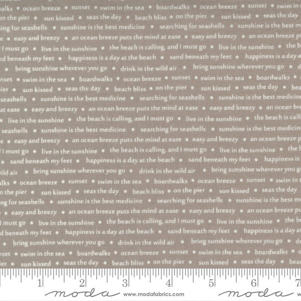 CLEARANCE Seashore Drive Sea Song 37625 Pebble - Moda Fabrics - Text Words Gray Grey - Quilting Cotton Fabric