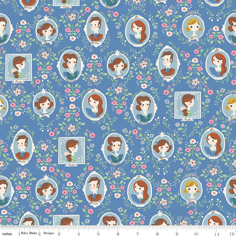 SALE Little Women Cameo C11871 Blue - Riley Blake Designs - Louisa May Alcott Floral Flowers - Quilting Cotton Fabric