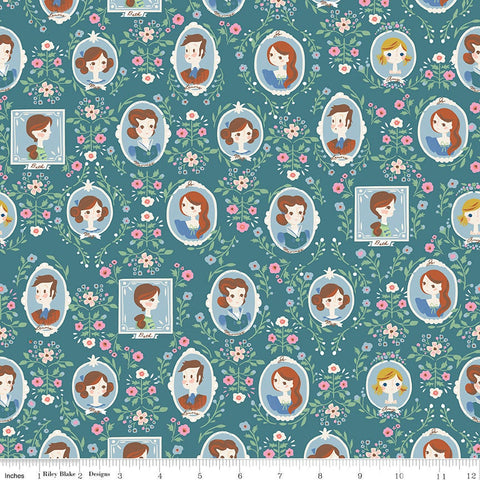 Little Women Cameo C11871 Teal - Riley Blake Designs - Louisa May Alcott Floral Flowers - Quilting Cotton Fabric