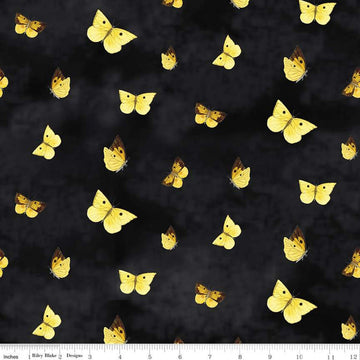 20" End of Bolt - CLEARANCE Golden Poppies Butterflies C11803 Black - Riley Blake Designs - Butterfly - Quilting Cotton Fabric