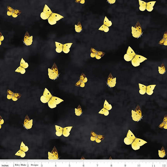 20" End of Bolt - CLEARANCE Golden Poppies Butterflies C11803 Black - Riley Blake Designs - Butterfly - Quilting Cotton Fabric